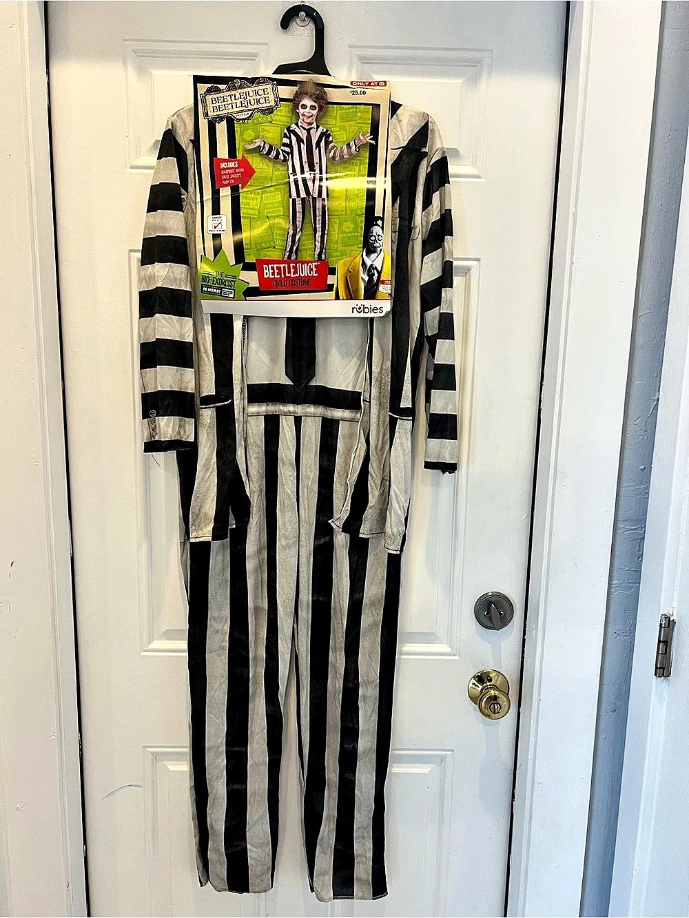 Beetlejuice Kid's Halloween Costume Jumpsuit Faux Jacket & Tie 10-12 Large